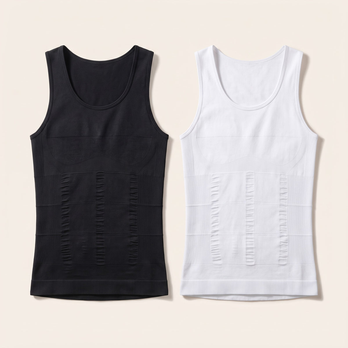 The Rightcut compression vest in black and in white, side by side