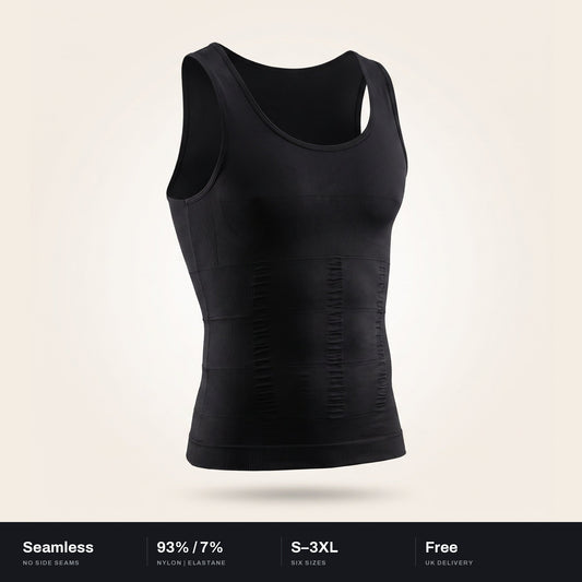 Rightcut seamless compression vest, front view, with key specifications